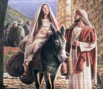María yendo en burro desde Nazaret a Belen